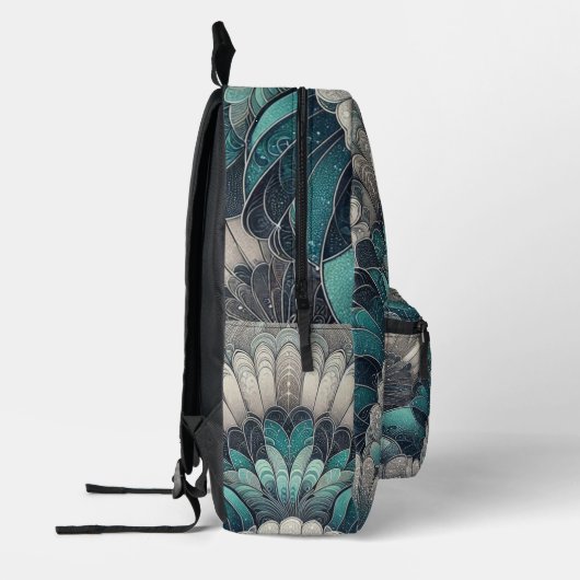 Art Nouveau Blauw en Zilver Fans Bedrukte Rugzak (Links)