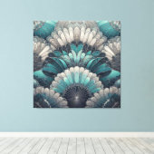 Art Nouveau Blauw en Zilver Fans Canvas Afdruk (Insitu (Houten vloer))