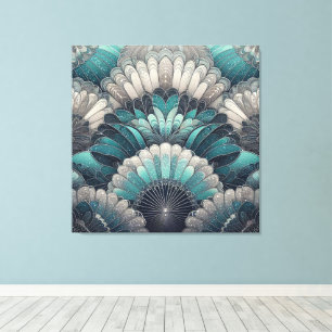 Art Nouveau Blauw en Zilver Fans Canvas Afdruk