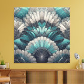 Art Nouveau Blauw en Zilver Fans Canvas Afdruk (Insitu (Woonkamer))