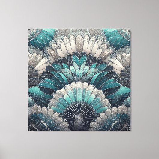 Art Nouveau Blauw en Zilver Fans Canvas Afdruk (Voorkant)