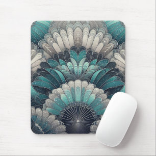 Art Nouveau Blauw en Zilver Fans Muismat