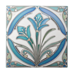 Art Nouveau Blauw Gestileerde Lelie Tegeltje