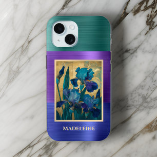 Art Nouveau Blauw Paarse Iris met Monogram Naam