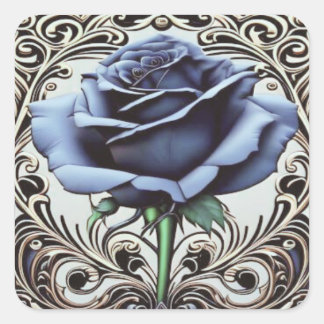 Art Nouveau Blauw Roos Sticker – Elegante Floral D