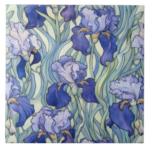 Art Nouveau blauwe iris Tegeltje