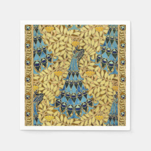 Art Nouveau Blauwe Pauw Bloempatroon Antiek Servet