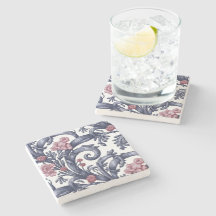 Art Nouveau Blauwe Roze Stenen Onderzetter 