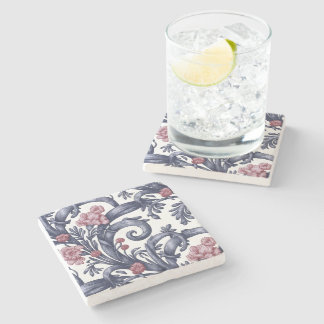 Art Nouveau Blauwe Roze Stenen Onderzetter 