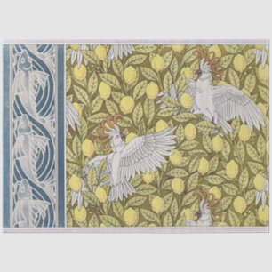  art nouveau blauwe vis, kaketoe en citroen tissuepapier