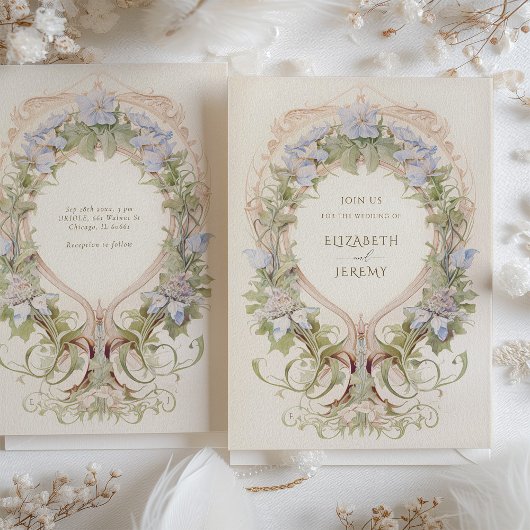 Art Nouveau Bliss - Pastel Bloemenbruiloft Kaart