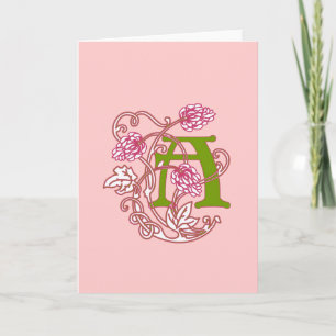 Art Nouveau Bloem Monogram A Notitiekaartje