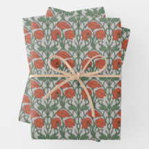 Art Nouveau Bloemen Groen Rood Poppy