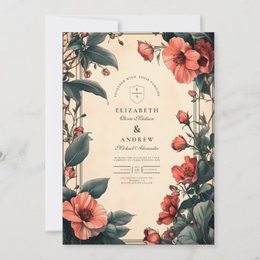 Art Nouveau Bloemen Huwelijk Kaart (Voorkant)