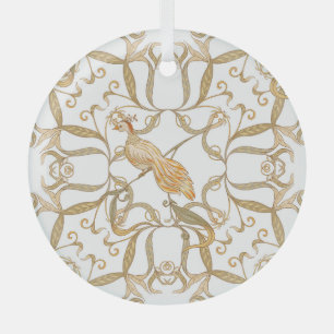 Art Nouveau Bloemen Vogels Glas Ornament