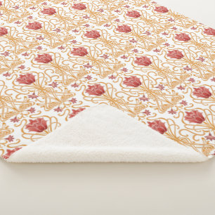 Art Nouveau-bloemen wit Sherpa Deken