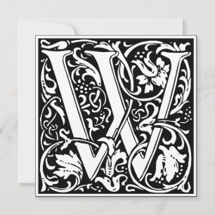 Art Nouveau Bloemenalfabet Monogram Letter W Kaart