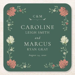  Art Nouveau Bloemenbruiloft Vierkante Kartonnen Onderzetter
