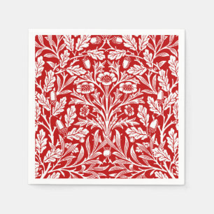 Art Nouveau bloemendamask, donkerrood en wit Servet