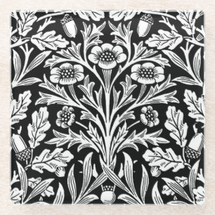 Art Nouveau bloemendamask, zwart en wit Glazen Onderzetter