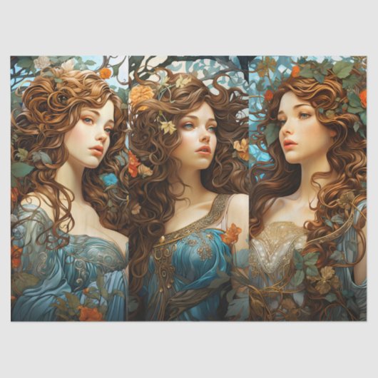  Art Nouveau Bloemengodin Victoriaans Boho Tissuepapier (Voorkant)