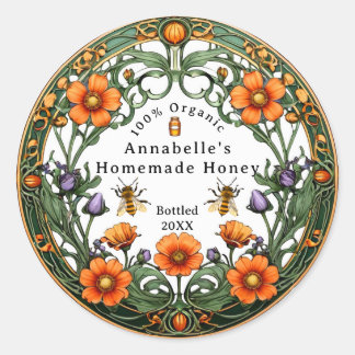 Art Nouveau bloemenrand zelfgemaakte honing  Ronde Sticker