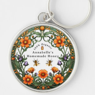 Art Nouveau bloemenrand zelfgemaakte honing Sleutelhanger