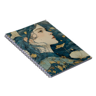 Art Nouveau bloemenvrouw spiraalnotitieboek Notitieboek