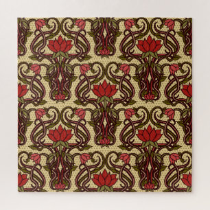 Art Nouveau bloemetjesbehang. Legpuzzel