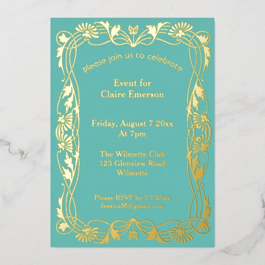 Art nouveau bloemframe folie uitnodiging (Voorkant)