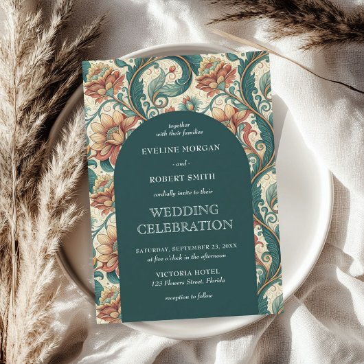  Art Nouveau bloemmotief bruiloft Kaart