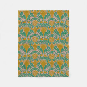 Art Nouveau bloemmotief zeegroen mosterdgeel Fleece Deken