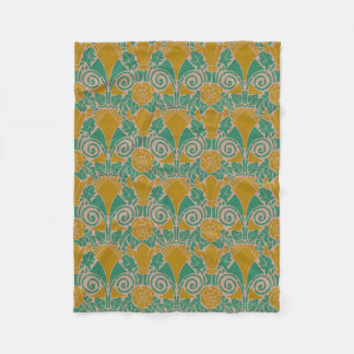 Art Nouveau bloemmotief zeegroen mosterdgeel Fleece Deken