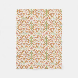 Art Nouveau bloempatroon in oker, perzik en salie Fleece Deken