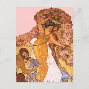 Art Nouveau bloemrijke maagden vintage Mucha geïns Briefkaart