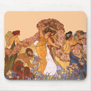 Art Nouveau bloemrijke maagden vintage Mucha geïns Muismat
