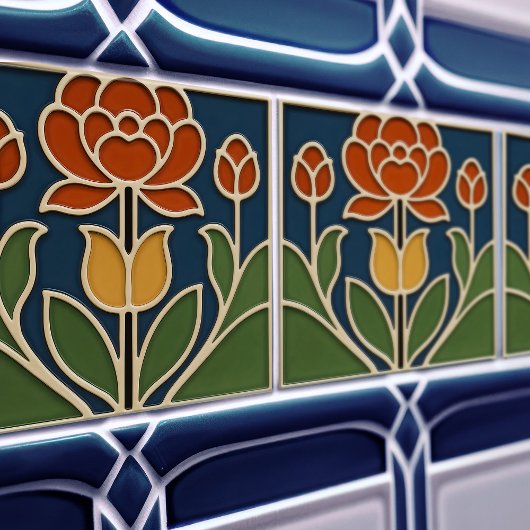 Art Nouveau Bloom Floral Ceramic Tile Tegeltje