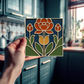 Art Nouveau Bloom Floral Ceramic Tile Tegeltje