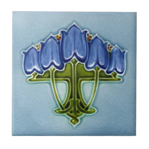 Art Nouveau Blue Faux Relief Tile Repro Tegeltje