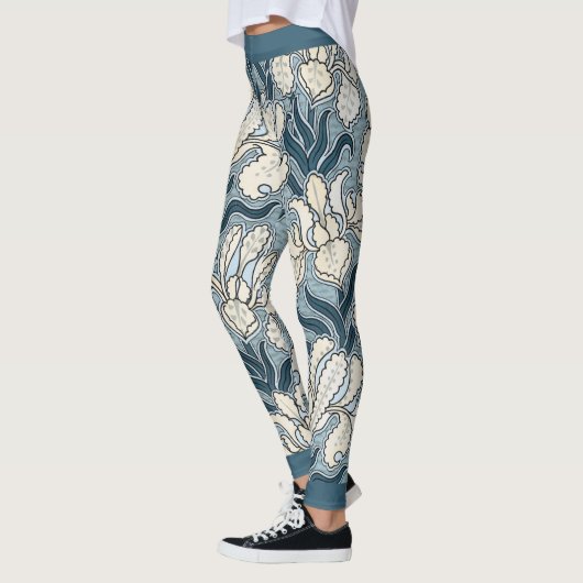  Art Nouveau, Blue Garden Iris Flowers Leggings (Links)