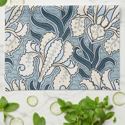  Art Nouveau, Blue Garden Iris Flowers Theedoek (Gevouwen)