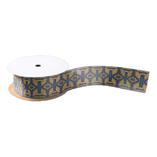 Art Nouveau Blue Gold Floral Pattern Ribbon Lint