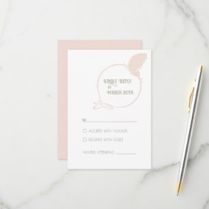 Art Nouveau Blush Pink  Butterfly Wedding RSVP Kaartje