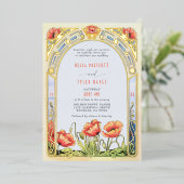 Art Nouveau Bold Bright Poppies Wildflower Huwelij Folie Uitnodiging (Staand Voorkant)