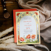Art Nouveau Bold Bright Poppies Wildflower Huwelij Folie Uitnodiging