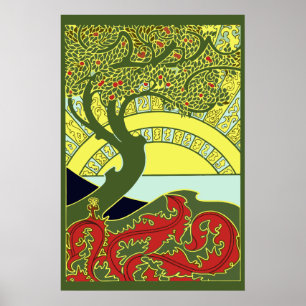 Art Nouveau Boom & Zonsondergang door G. Combaz Poster