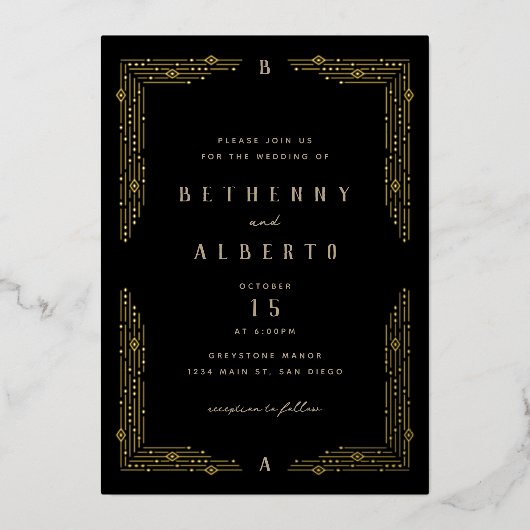 Art Nouveau Border Folie Uitnodiging (Voorkant)