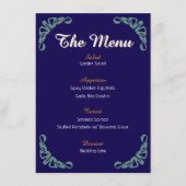 Art Nouveau Botanical Floral Blue Menu (Voorkant)