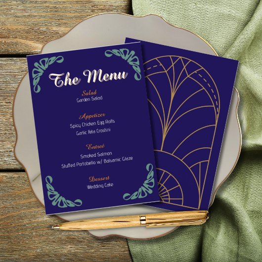 Art Nouveau Botanique Floral Blue Menu