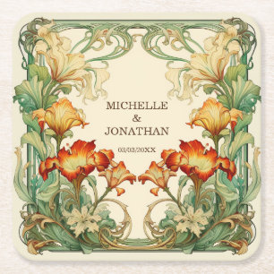Art Nouveau Botanische Mucha Dank u Vierkante Kartonnen Onderzetter